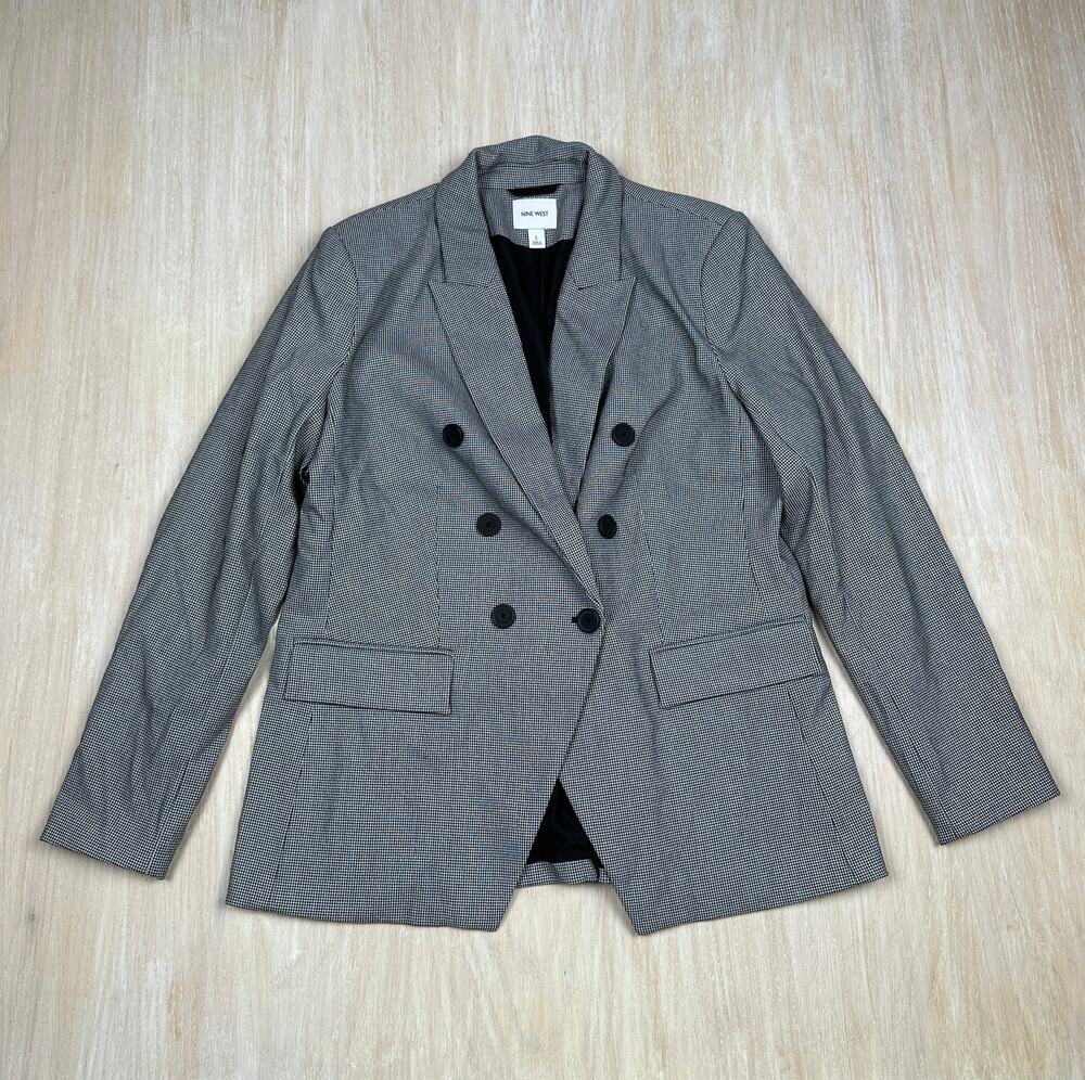 Nine West Microcheck Double Breasted Career Classic Workwear Blazer Jacket Large